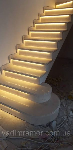 Мраморные ступени с подсветкой, Crema Nova, изготовление, монтаж 71 фото